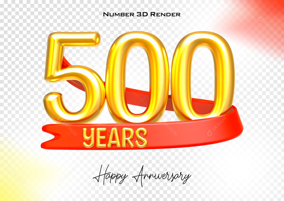 Número 3D 500 Anos Dourado para Composição PSD