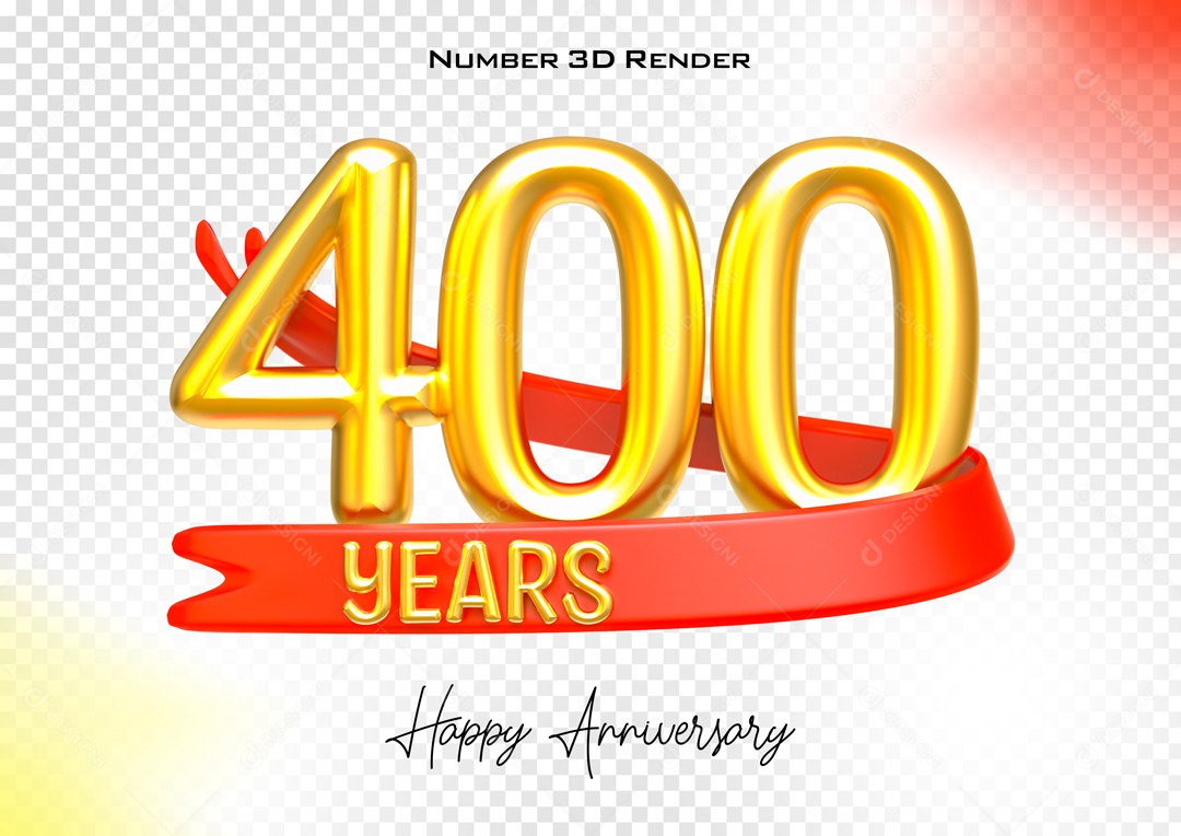 Número 3D 400 Anos Dourado para Composição PSD