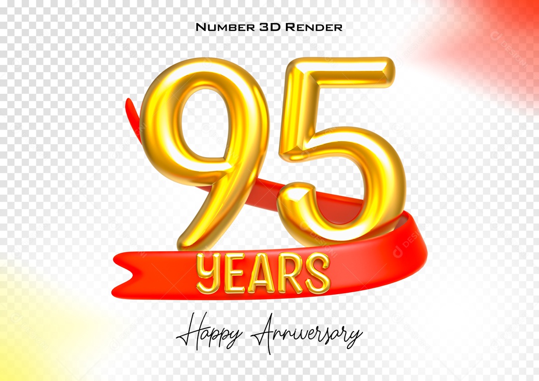 Número 3D 95 Anos Dourado para Composição PSD