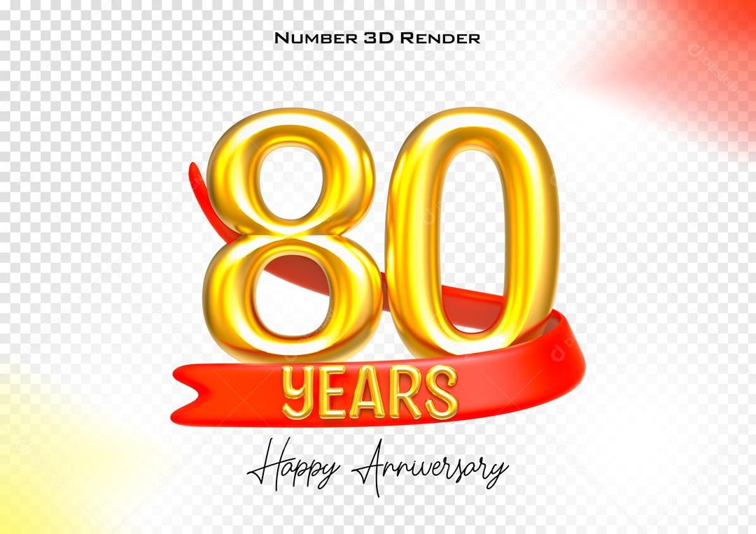 Número 3D 80 Anos Dourado para Composição PSD