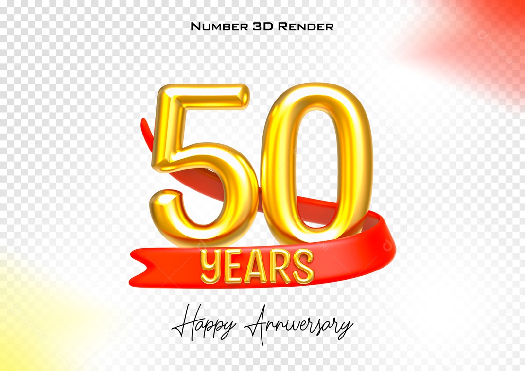 Número 3D 50 Anos Dourado para Composição PSD