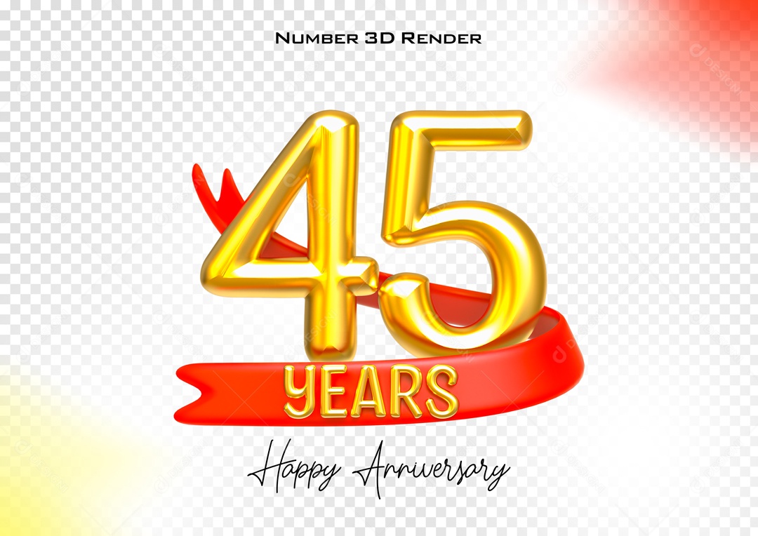 Número 3D 45 Anos Dourado para Composição PSD