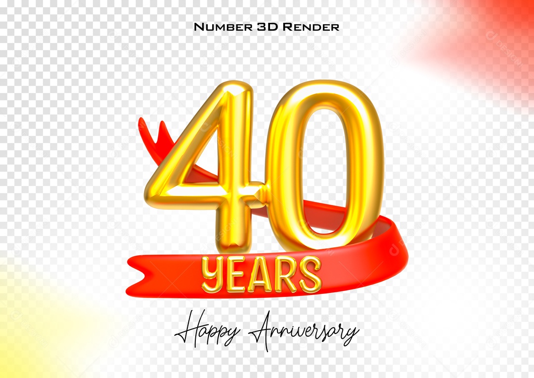 Número 3D 40 Anos Dourado para Composição PSD