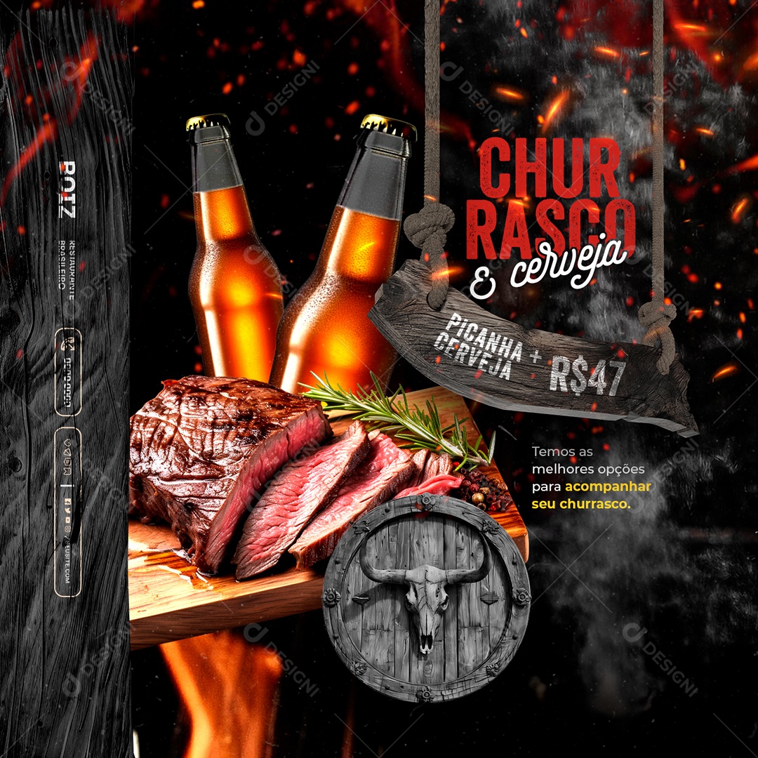 Churrascaria Churrasco e Cerveja Social Media PSD Editável