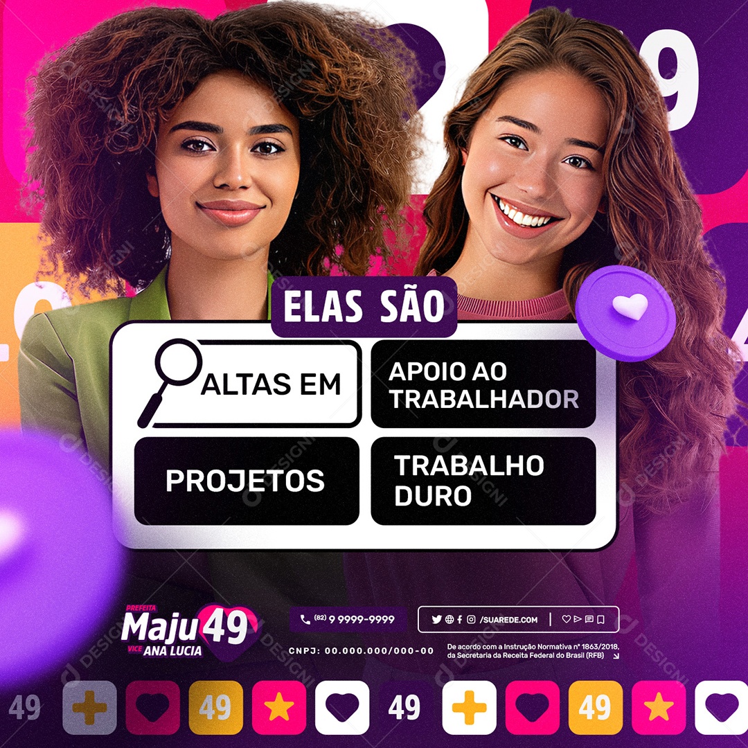 Política 2024 Elas São Altas em Apoio ao Trabalhador Social Media PSD Editável