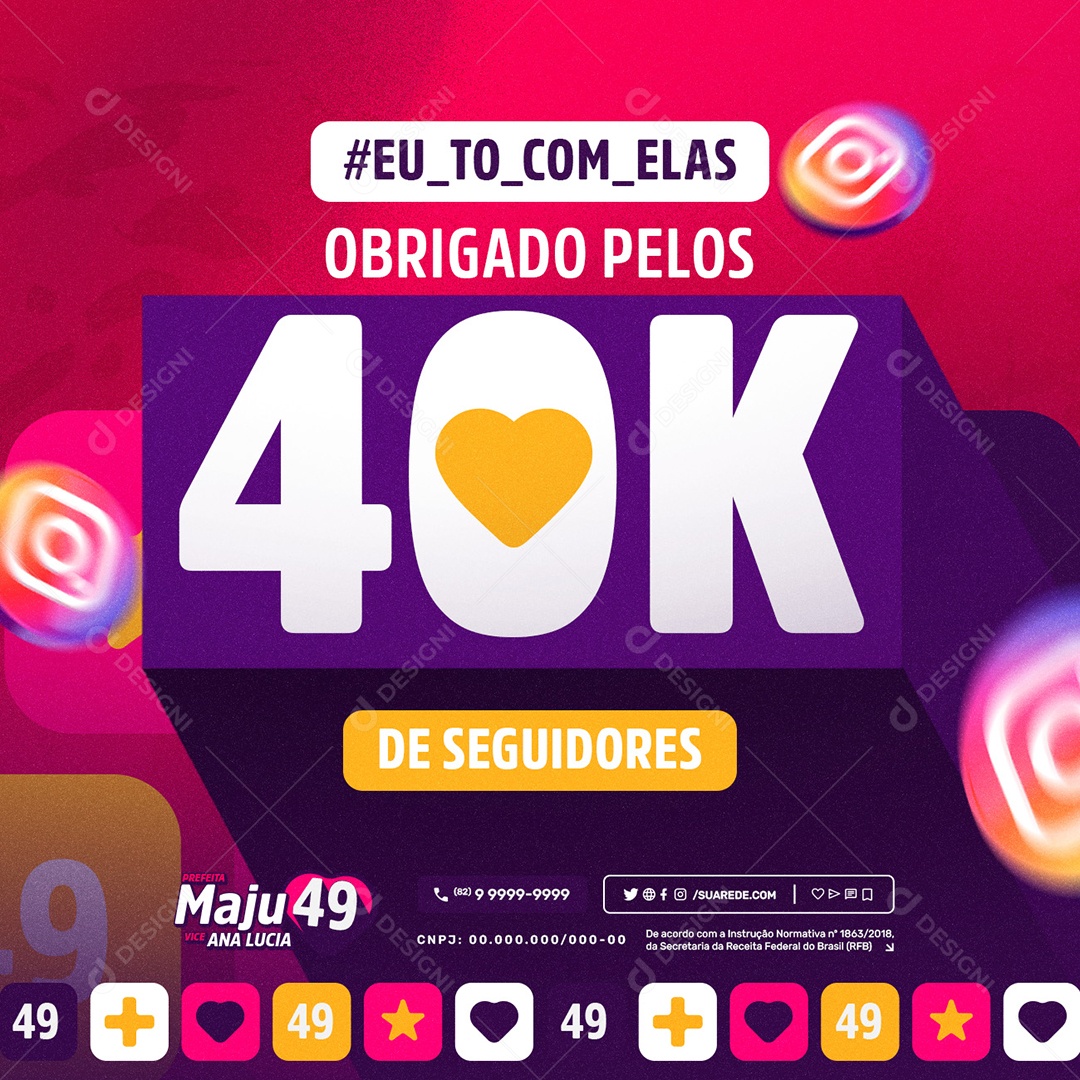 Política 2024 Obrigado Pelos 40K de Seguidores Social Media PSD Editável