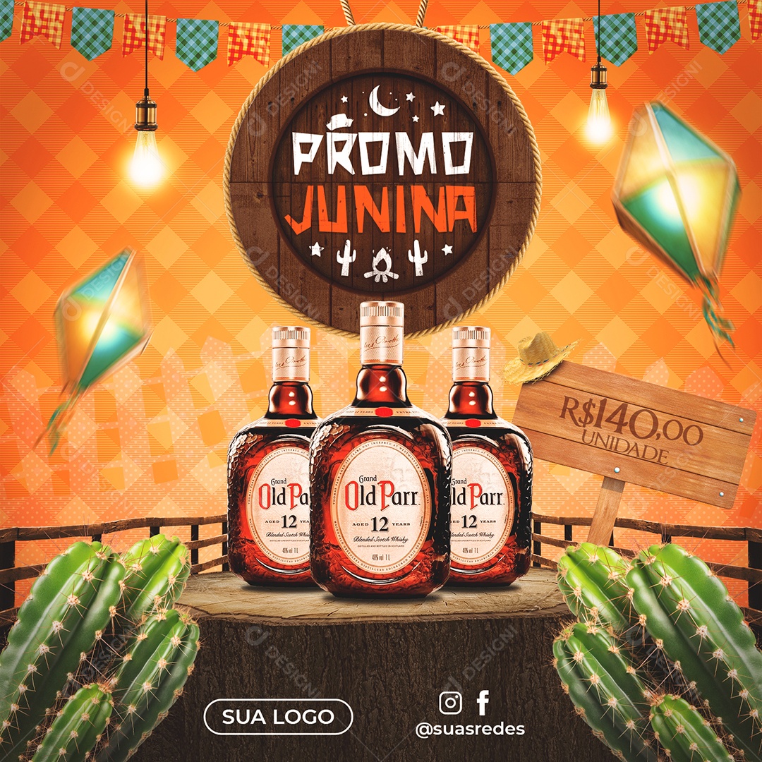 Promoção de Whisky Festa Junina Social Media PSD Editável