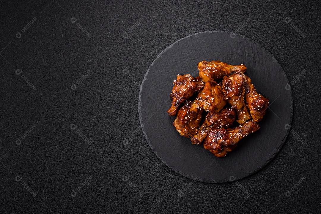 Frango frito saboroso sobre tábua de madeira