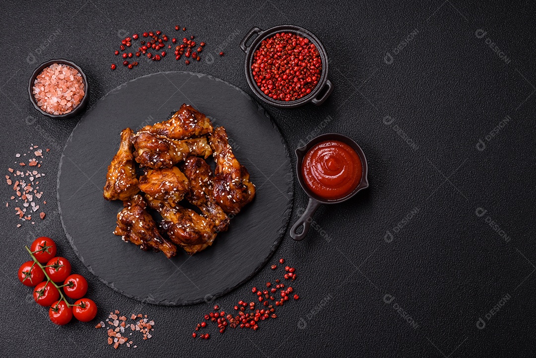 Frango frito saboroso sobre tábua de madeira