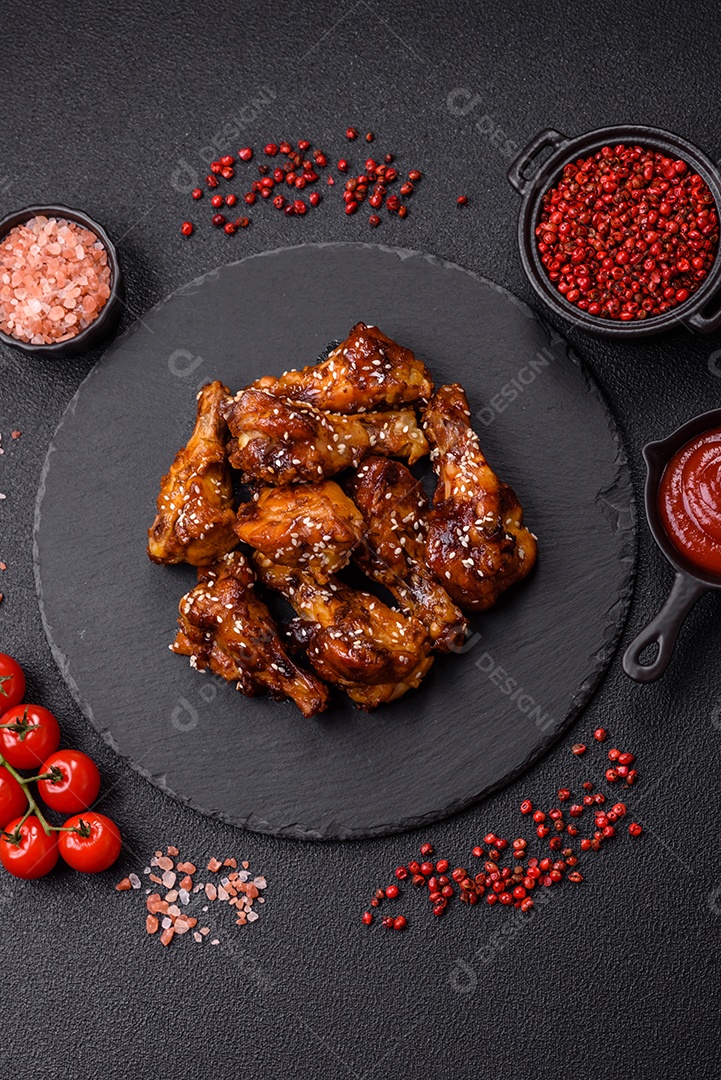 Frango frito saboroso sobre tábua de madeira