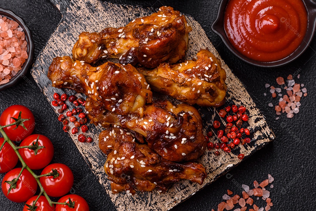 Frango frito saboroso sobre tábua de madeira