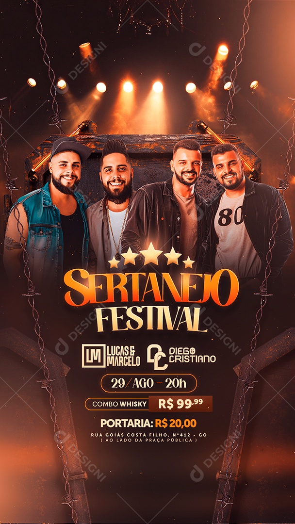 Story Flyer Sertanejo Festival Lucas e Marcelo Diego e Cristiano Social Media PSD Editável