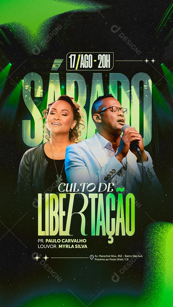 Story Gospel Culto de Libertação Sábado Social Media PSD Editável
