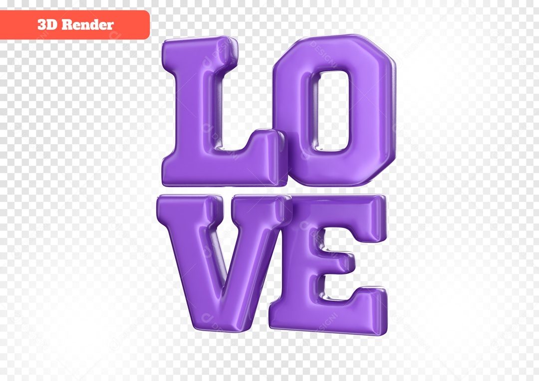 Love Selo 3D Roxo para Composição PSD