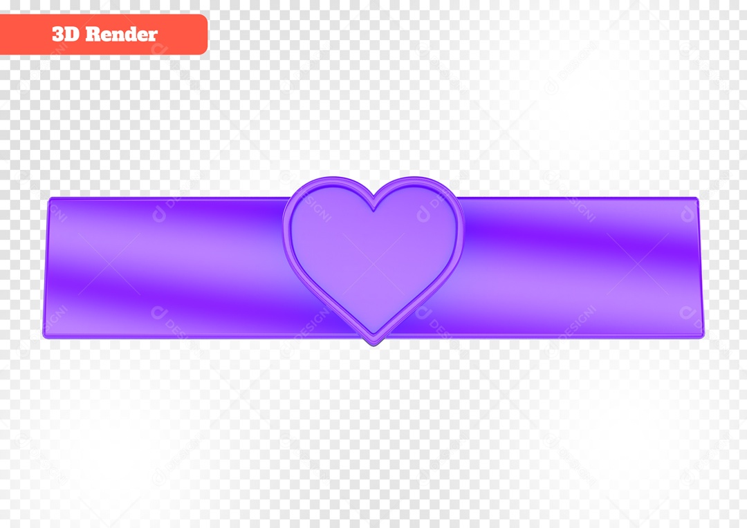 Coração com Faixa Elemento 3D Roxo para Composição PSD