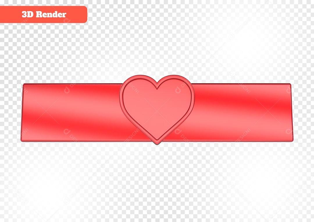 Coração com Faixa Elemento 3D Vermelho para Composição PSD