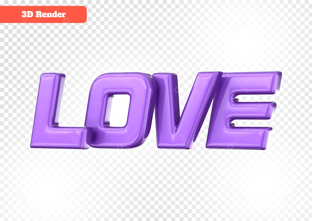 Love Selo 3D Roxo para Composição PSD