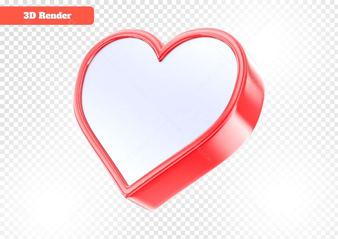Coração Elemento 3D Vermelho e Prata para Composição PSD