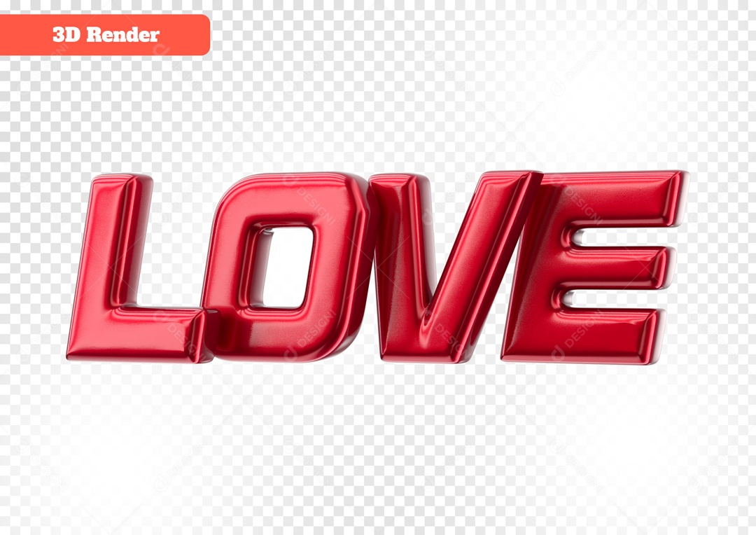 Love Selo 3D Vermelho para Composição PSD