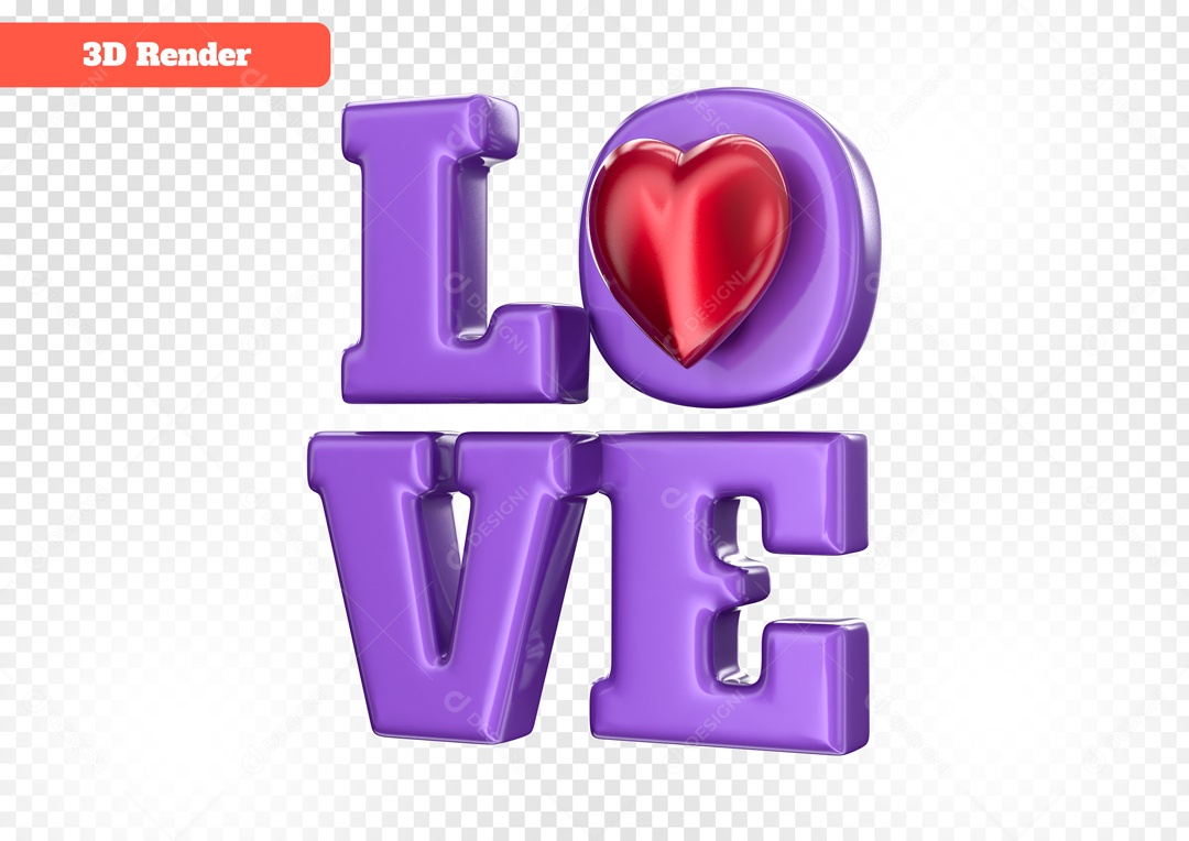 Love Selo 3D Roxo e Vermelho para Composição PSD