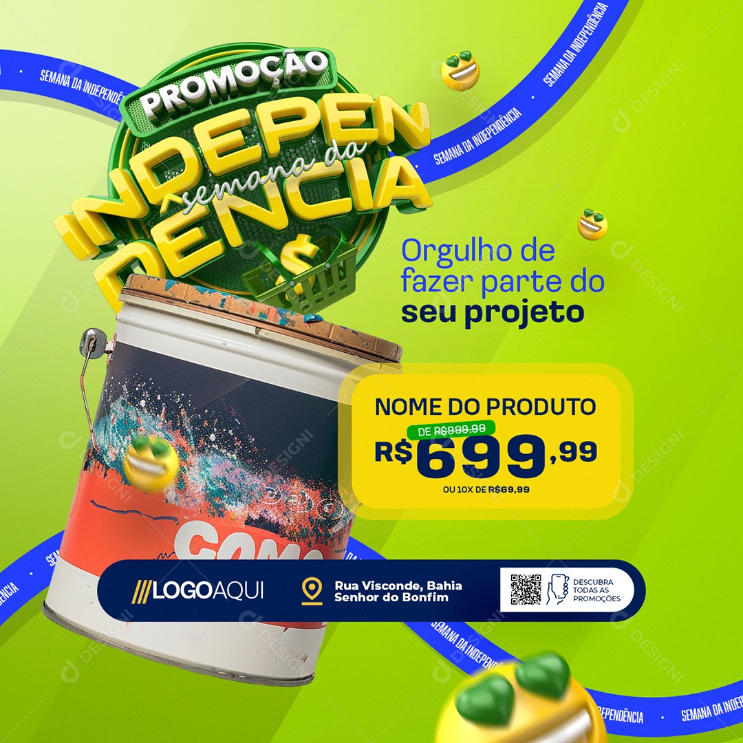 Promoção Semana da Independência Construção Tinta Social Media PSD Editável