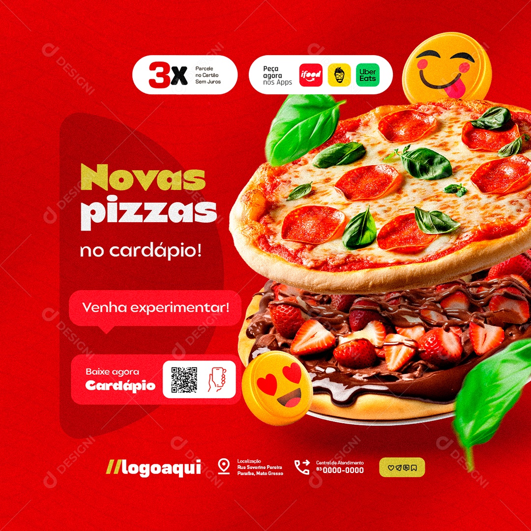 Pizzaria Novas Pizzas Social Media PSD Editável