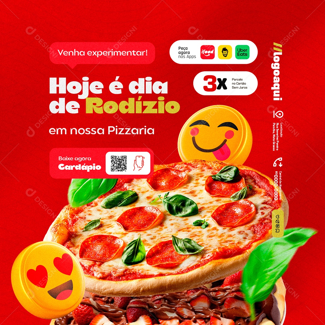Pizzaria Hoje é Dia de Rodízio Social Media PSD Editável