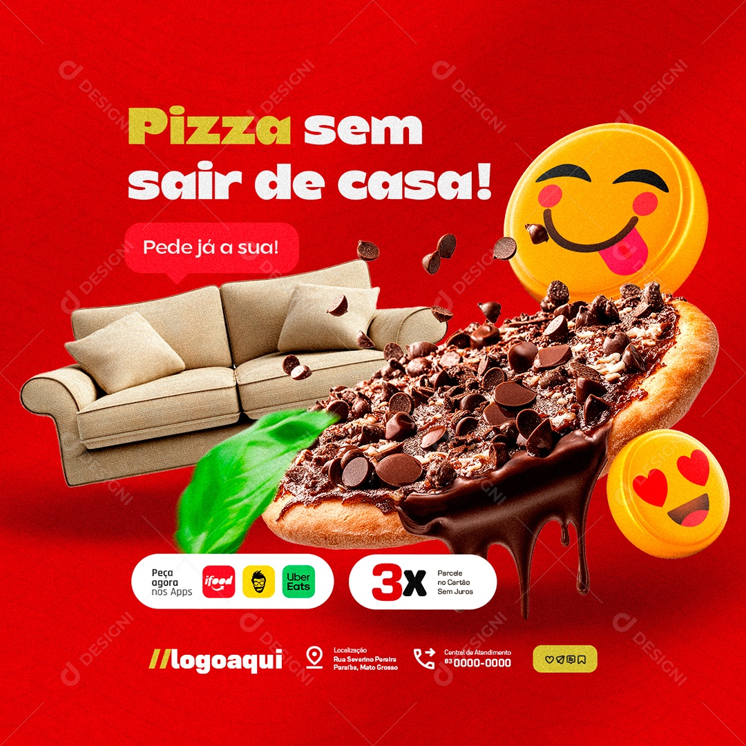 Pizzaria Pizza Sem Sair de Casa Social Media PSD Editável