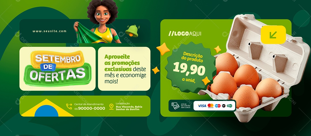 Banner Setembro de Ofertas Supermercado Caixa de Ovos Social Media PSD Editável