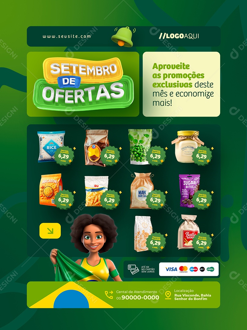 Setembro de Ofertas Supermercado Encarte Social Media PSD Editável