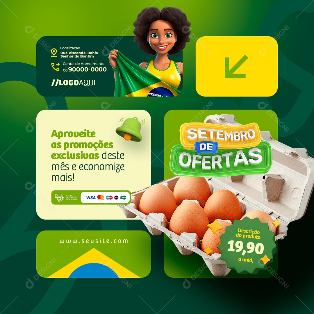 Setembro de Ofertas Supermercado Caixa de Ovos Social Media PSD Editável