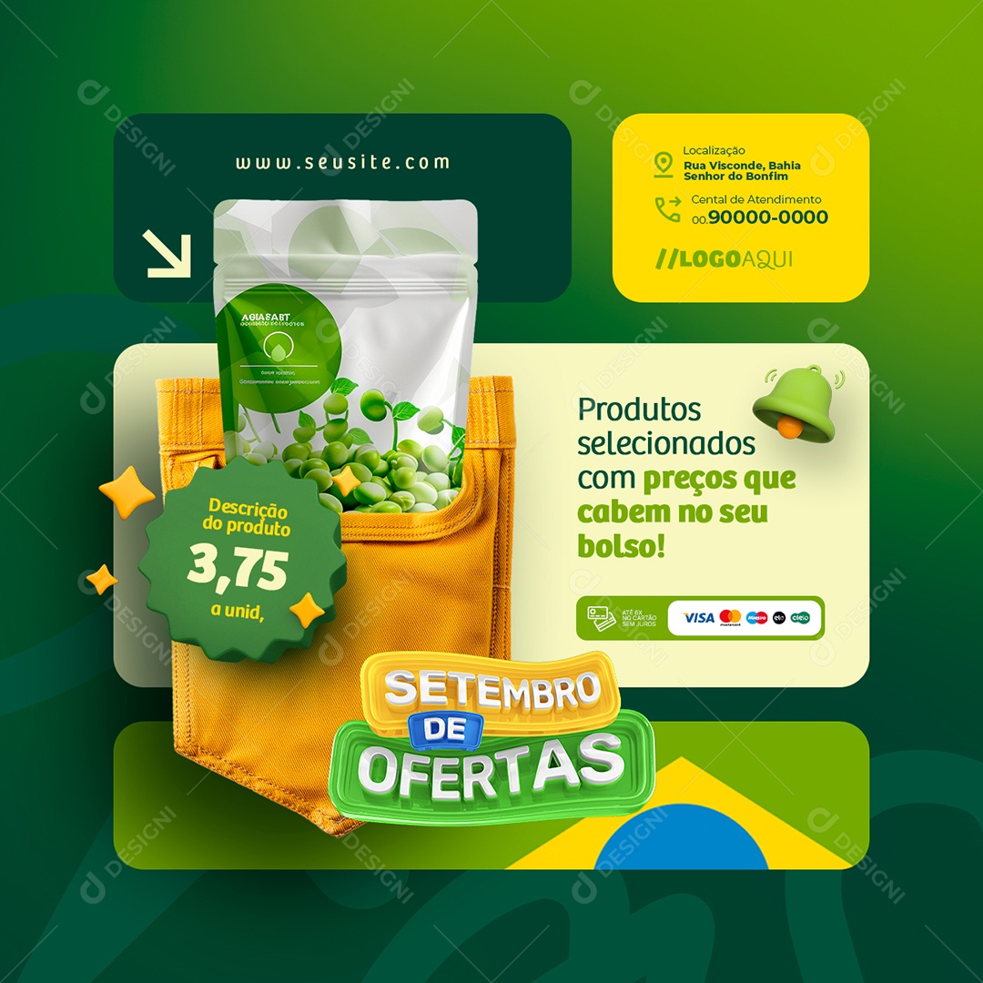 Setembro de Ofertas Supermercado Ervilha Social Media PSD Editável