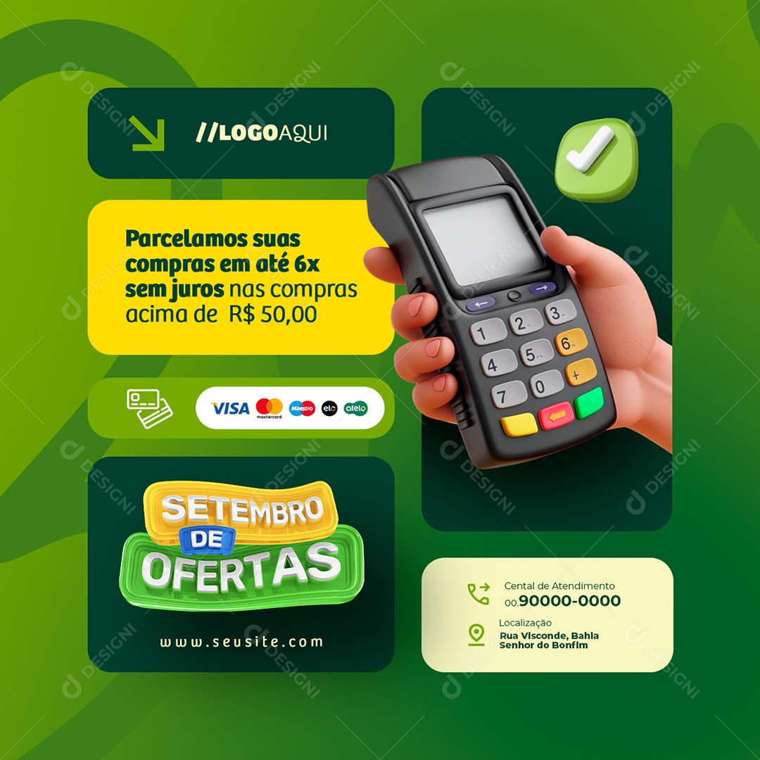Setembro de Ofertas Supermercado Parcelamos suas Compras Social Media PSD Editável