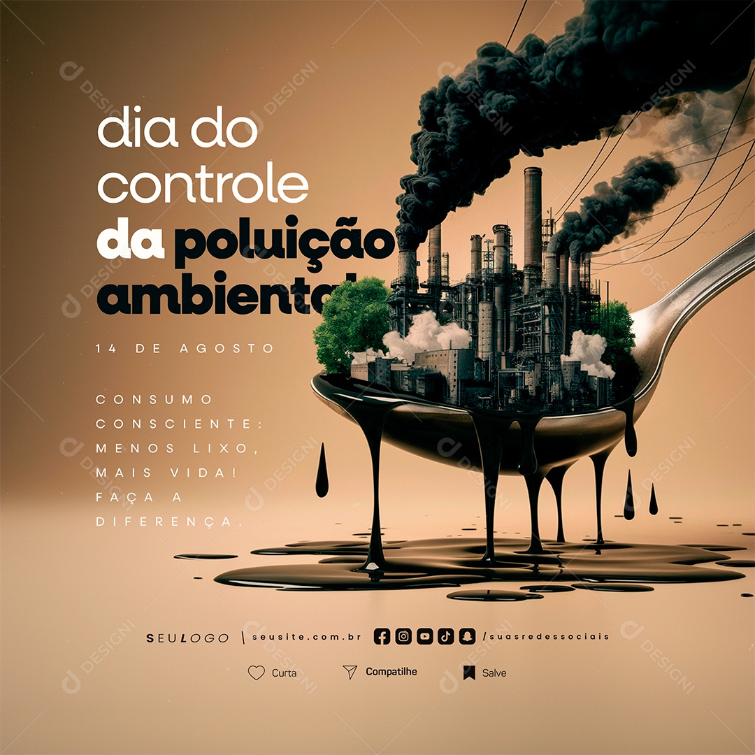Social Media Dia do Controle da Poluição Ambiental 14 de Agosto PSD Editável