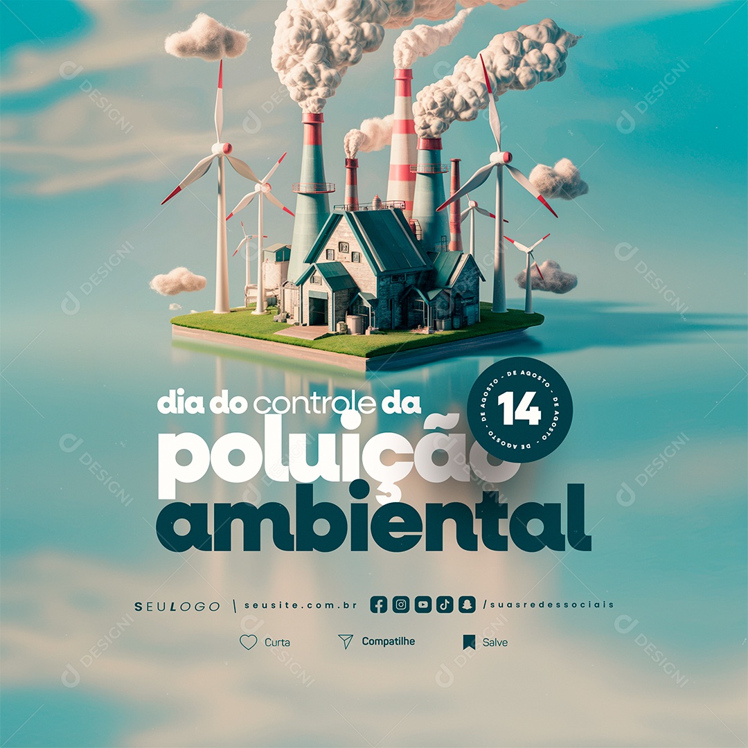 Dia do Controle da Poluição Ambiental 14 de Agosto Social Media PSD Editável