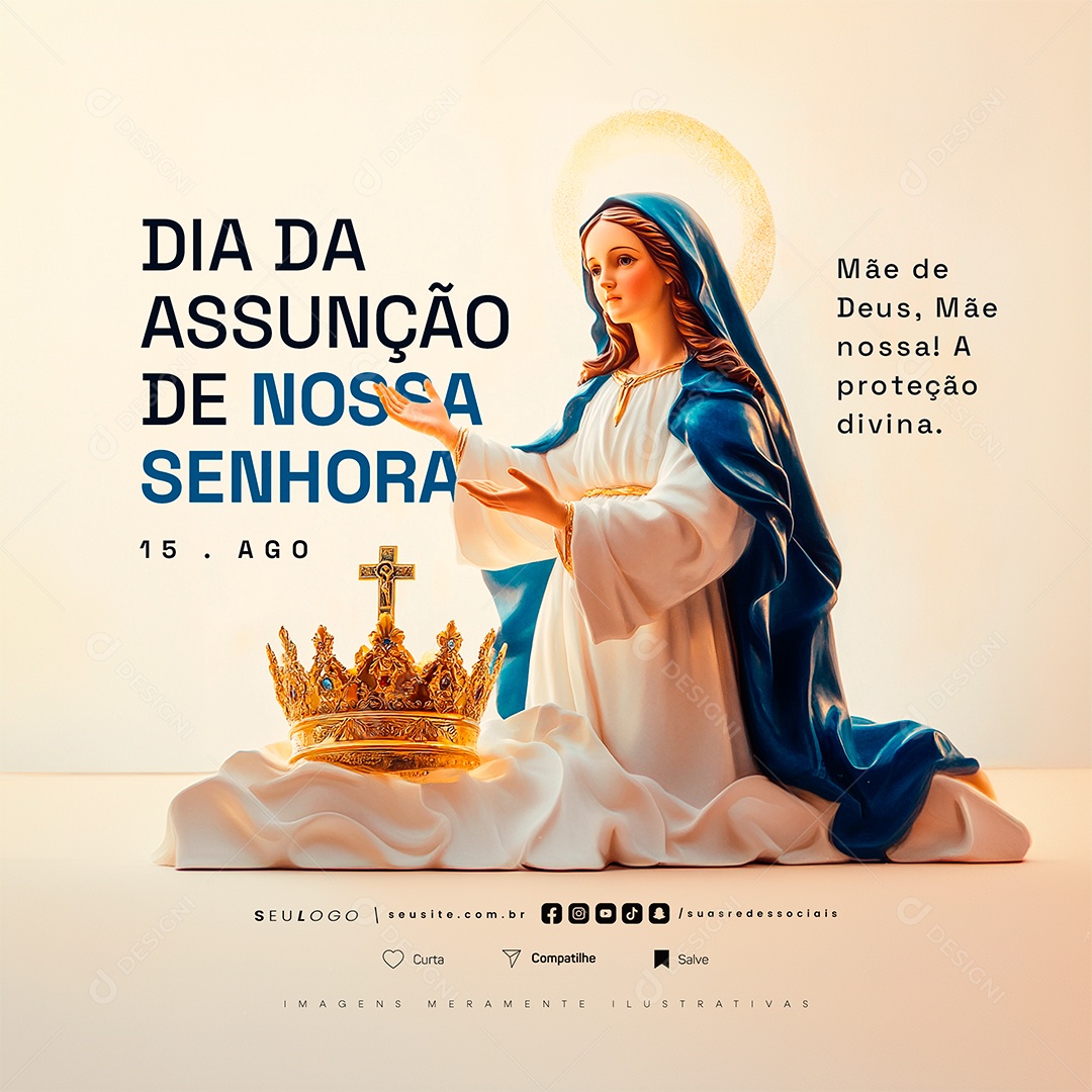 Dia da Assunção de Nossa Senhora 15 de Agosto Mãe de Deus Social Media PSD Editável