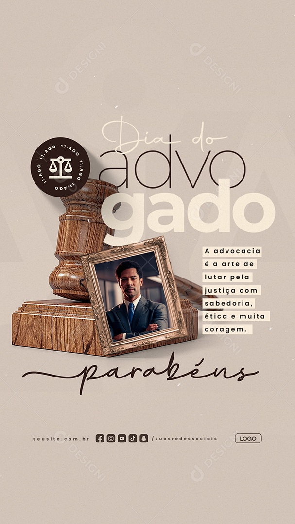 Story Social Media Dia do Advogado 11 de Agosto Parabéns PSD Editável