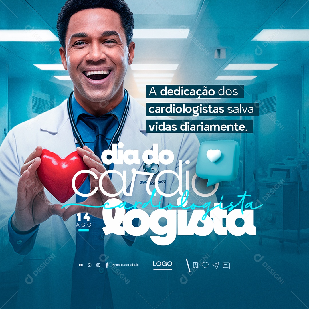 Dia Do Cardiologista 14 de Agosto Social Media PSD Editável