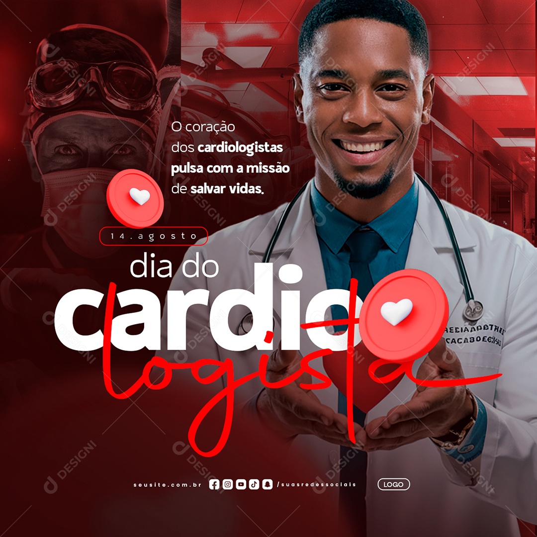 Dia Do Cardiologista 14 de Agosto O Coração Social Media PSD Editável