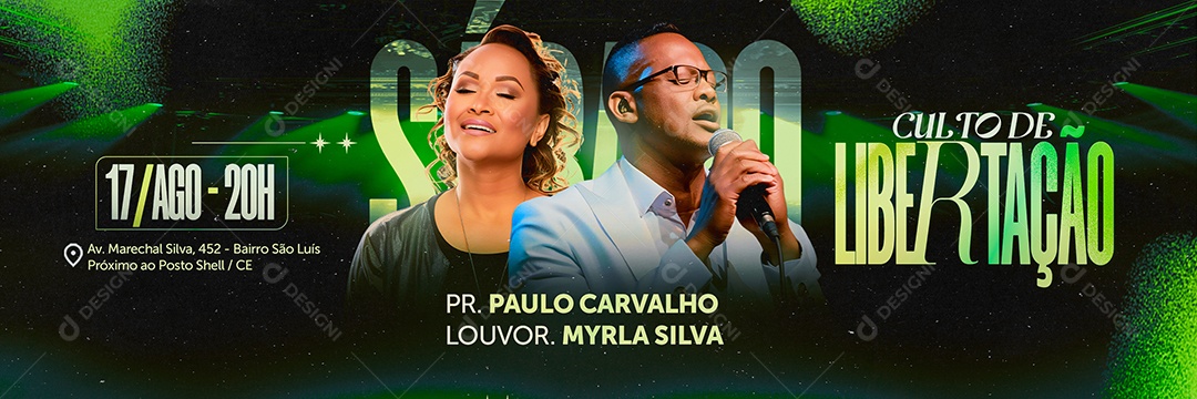 Carrossel Gospel Culto de Libertação Sábado Social Media PSD Editável