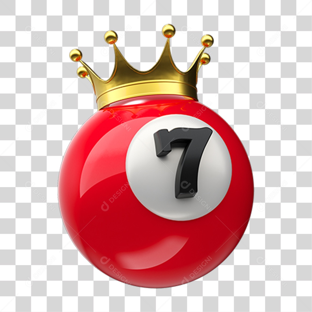 Elemento 3D Bola 7 com Coroa PNG Transparente