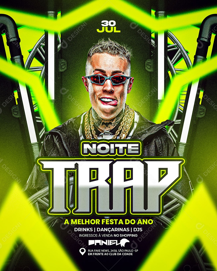 Flyer Noite Trap a Melhor Festas do Ano Social Media PSD Editável