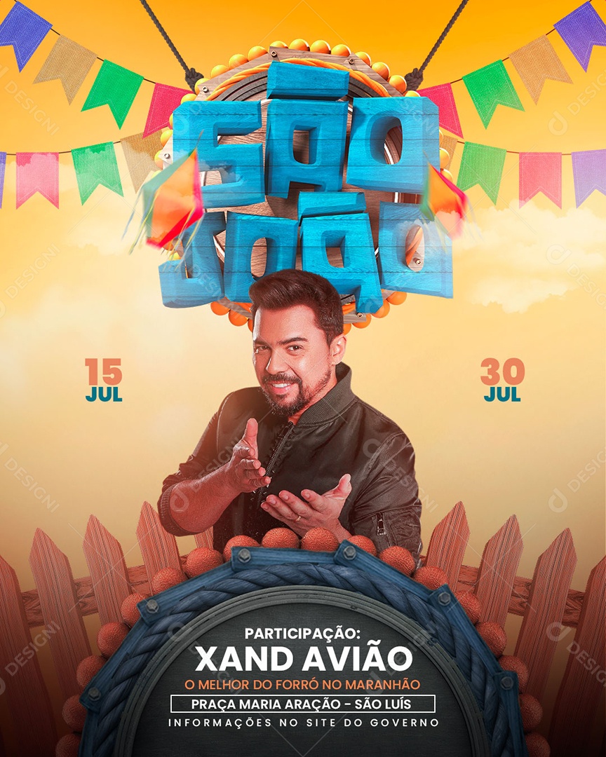 Flyer São João Xand Avião Social Media PSD Editável