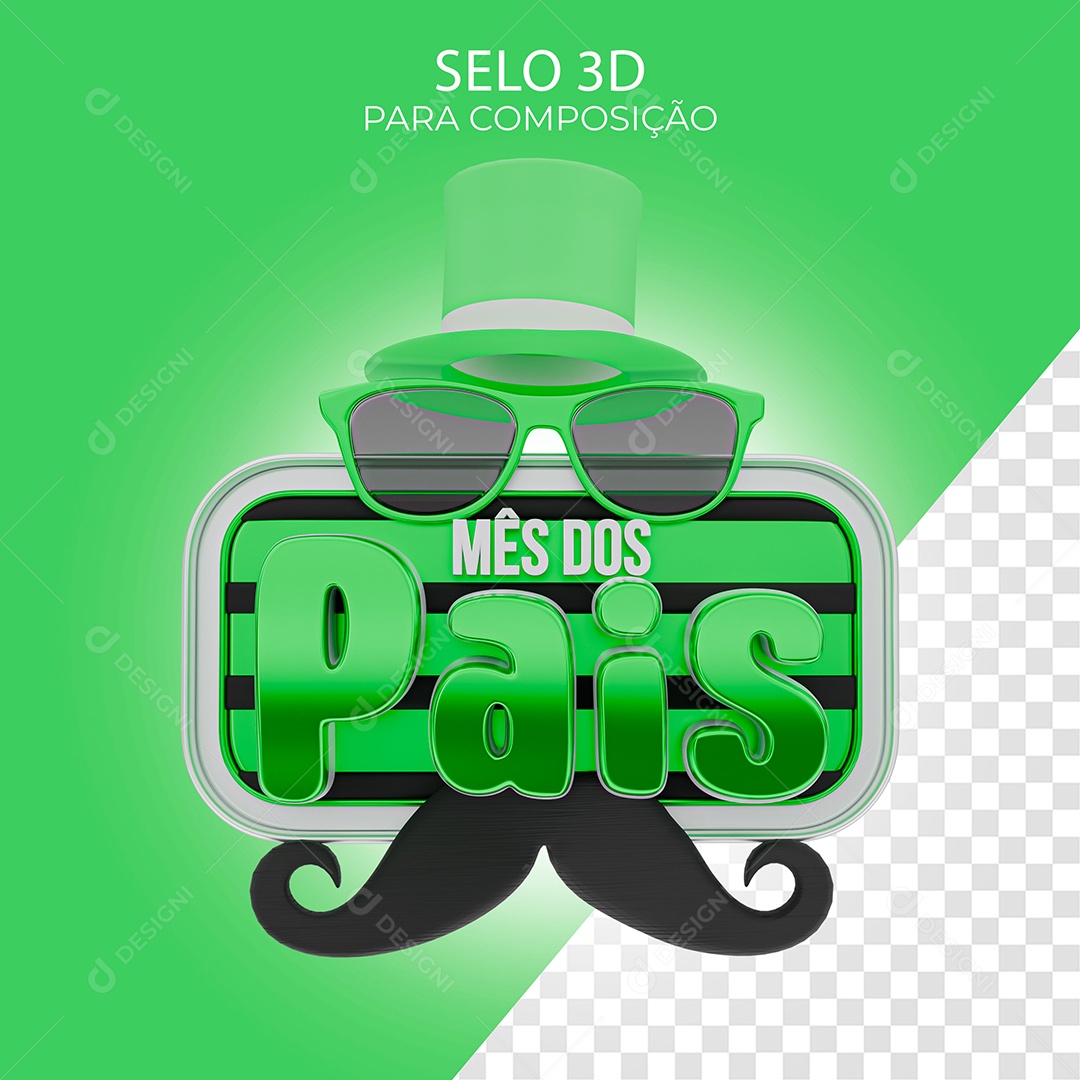 Mês dos Pais Selo 3D Verde e Preto para Composição PSD