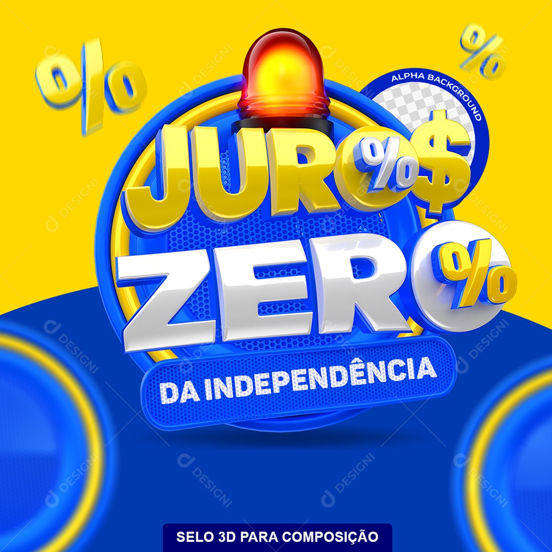 Juros Zero da Independência Selo 3D Amarelo e Azul para Composição PSD