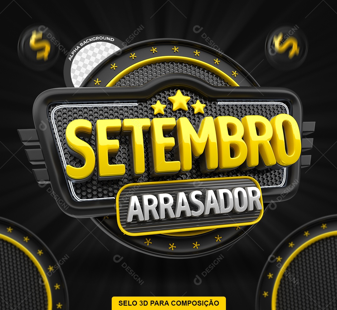 Setembro Arrasador Selo 3D Amarelo e Preto para Composição PSD