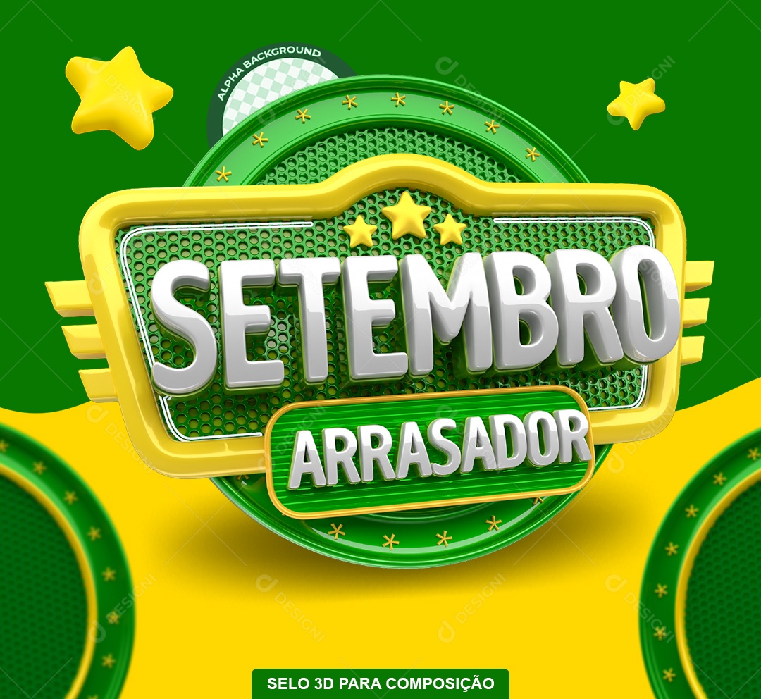 Selo 3D Setembro Arrasador Amarelo e Verde para Composição PSD