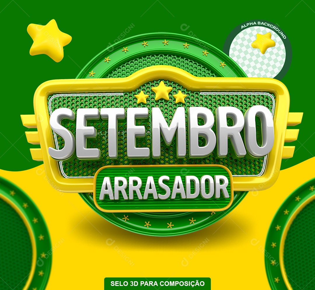 Setembro Arrasador Selo 3D Amarelo e Verde para Composição PSD