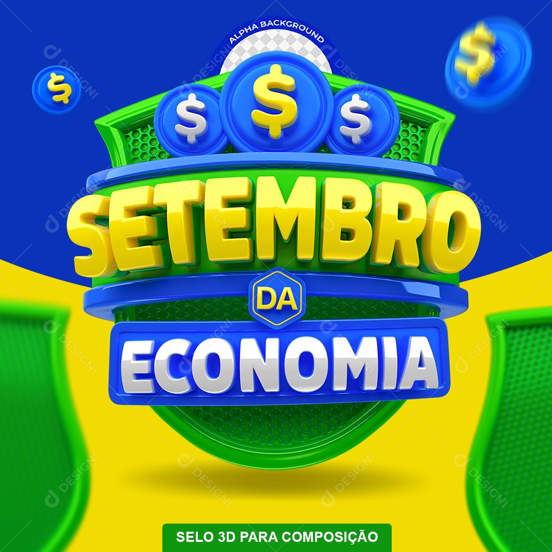 Selo 3D Setembro da Economia Amarelo e Azul para Composição PSD