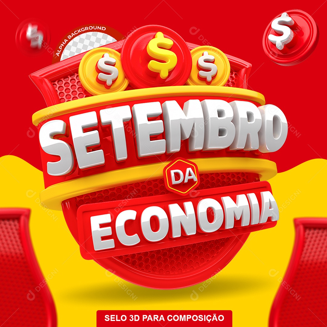 Setembro da Economia Selo 3D Branco e Vermelho para Composição PSD